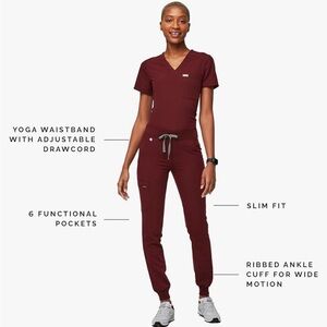 Figs Red Jogger Track Pants with Slim Fit and Elastic Cuffs size SMALL